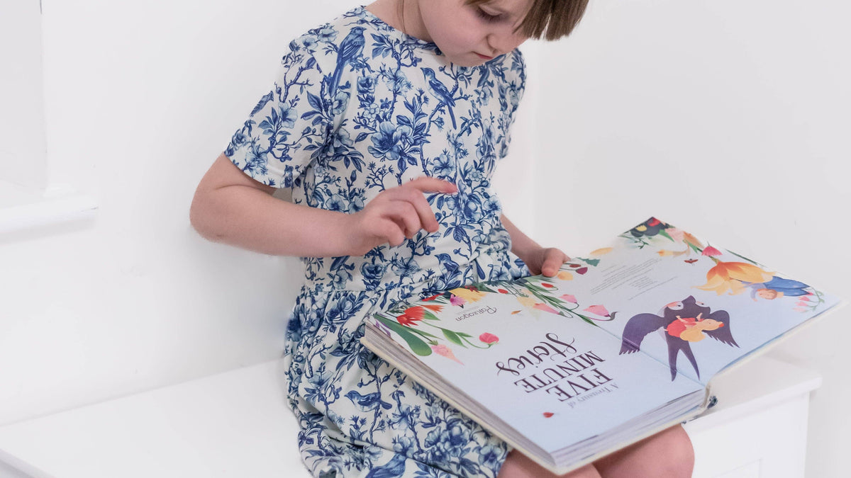 Girls Short Sleeve Cotton Dress - Willow Flower print