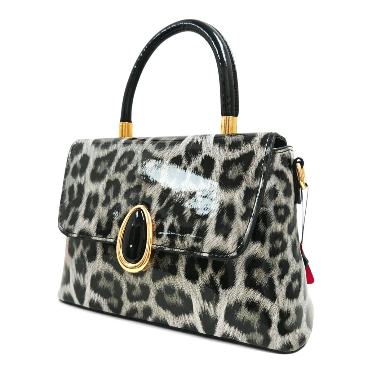 Elegant Glossy Leopard Print Top Handle Handbag-912-2