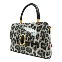 Elegant Glossy Leopard Print Top Handle Handbag-912-2