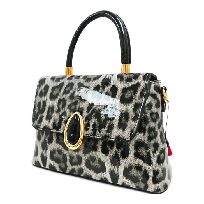 Elegant Glossy Leopard Print Top Handle Handbag-912-2