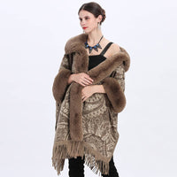 Luxurious Paisley Cape with Faux Fur Collar and Cuffs