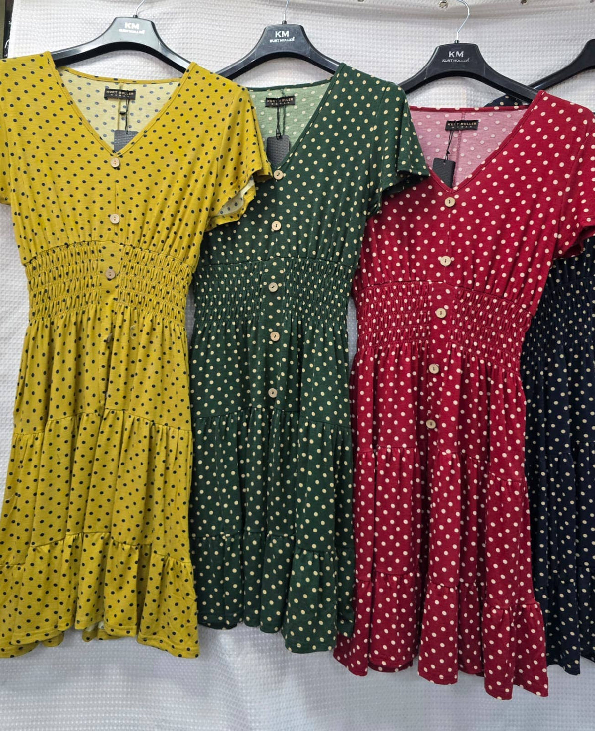 KM Classic Polka Dot V Jersey Midi Dress