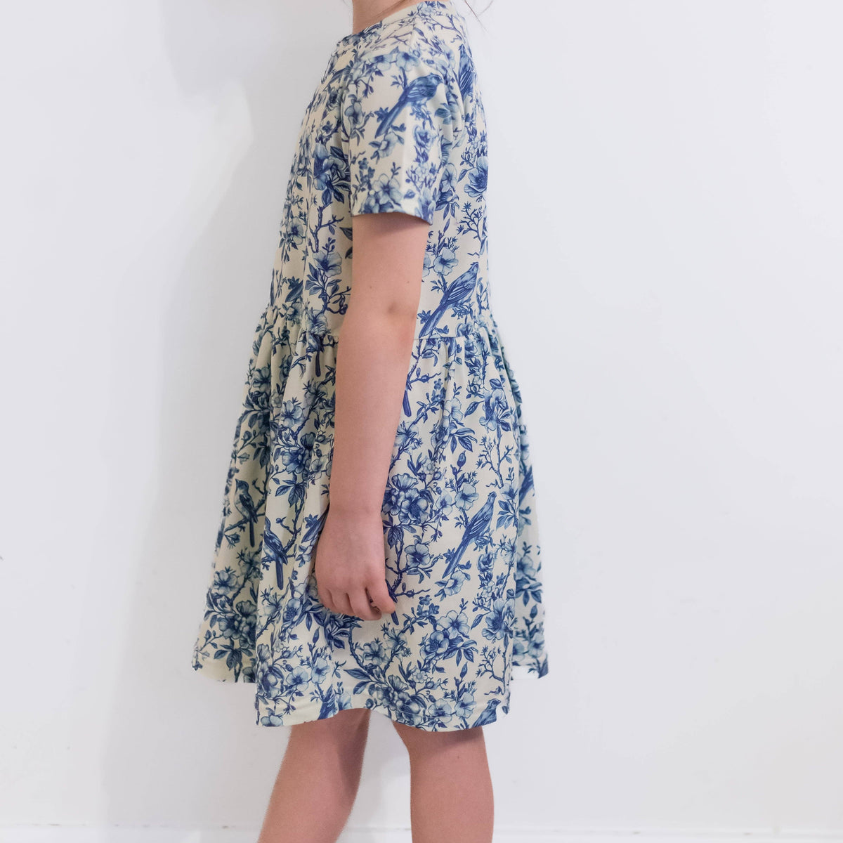 Girls Short Sleeve Cotton Dress - Willow Flower print
