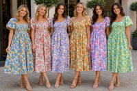 Abstract Floral Cotton Midi Dress