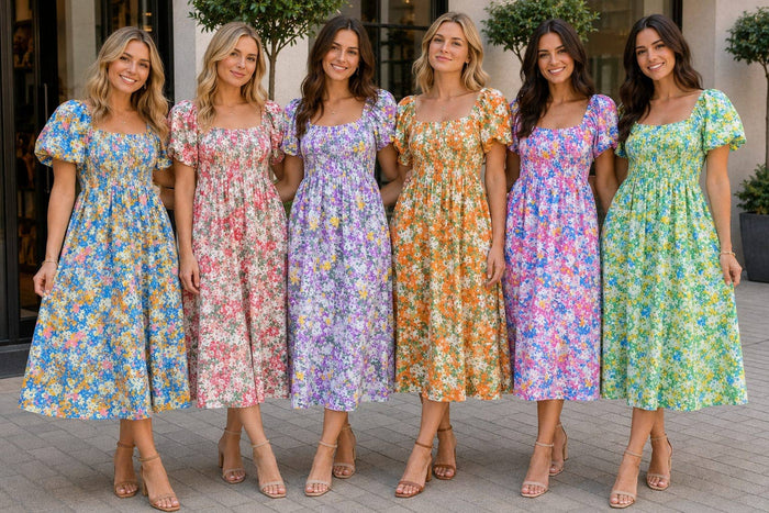 Abstract Floral Cotton Midi Dress