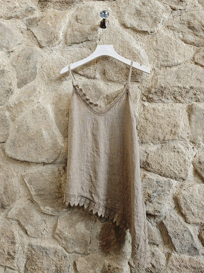 100% Linen Asymmetric Vest top Ref-23472 T-shirt