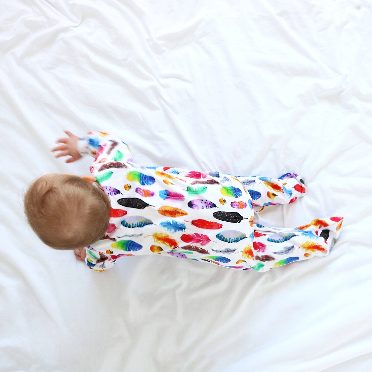 Unisex Baby Cotton Sleepsuit (Onesie) Rainbow Feather Print