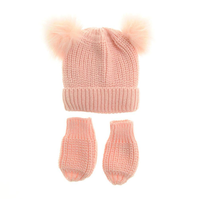 Pink Double Bobble Hat and Mittens - Wooly Hat - Baby Gift