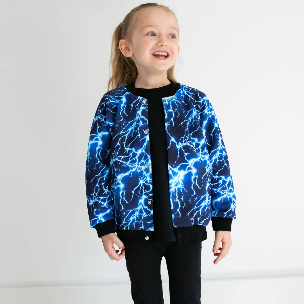 Unisex Kids Lightning Bomber Jacket – Lightweight Fleece