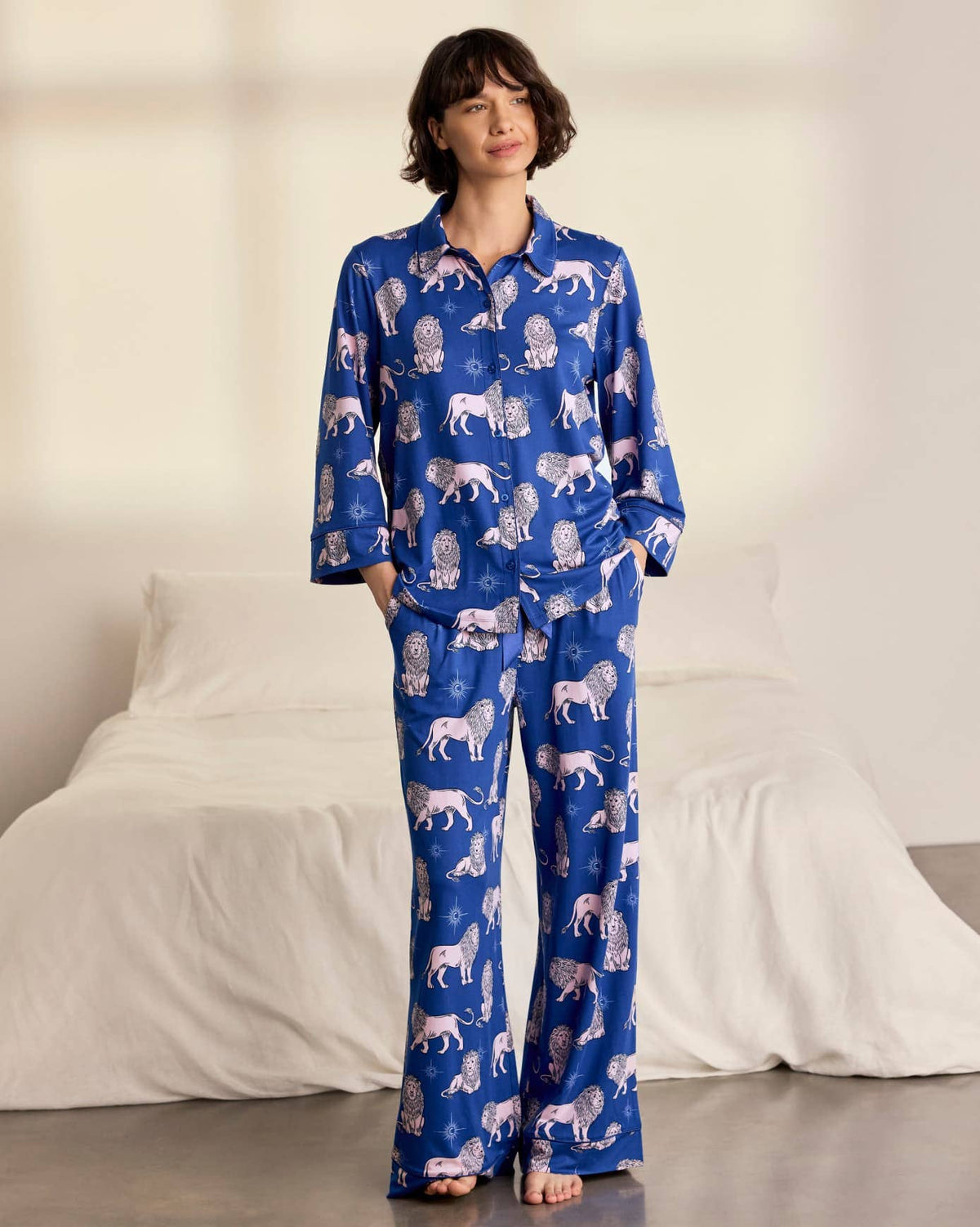 Moonlit Lion Print Long Pyjama Set
