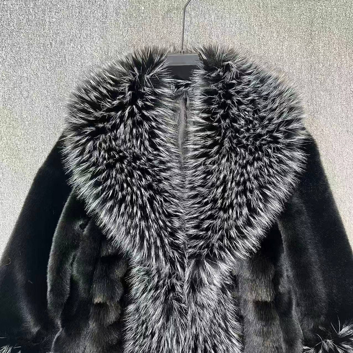 Black Faux Fur Long Coat with Faux Fur Collar & Cuffs
