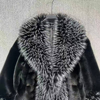 Black Faux Fur Long Coat with Faux Fur Collar & Cuffs