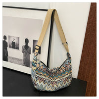 Medium Size Multicolour Zigzac Print Canvas Shoulder Bag