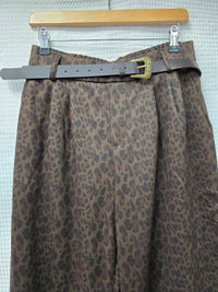 Animal Suedette Belted Wide Leg Trousers: Black