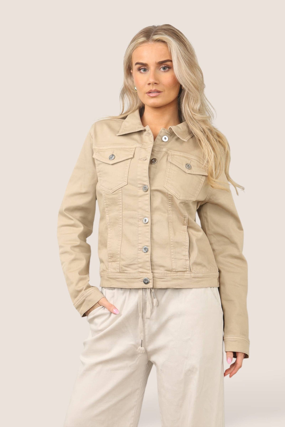 Kurt Muller Light Mocha Brown Denim Cotton Stretch Jacket