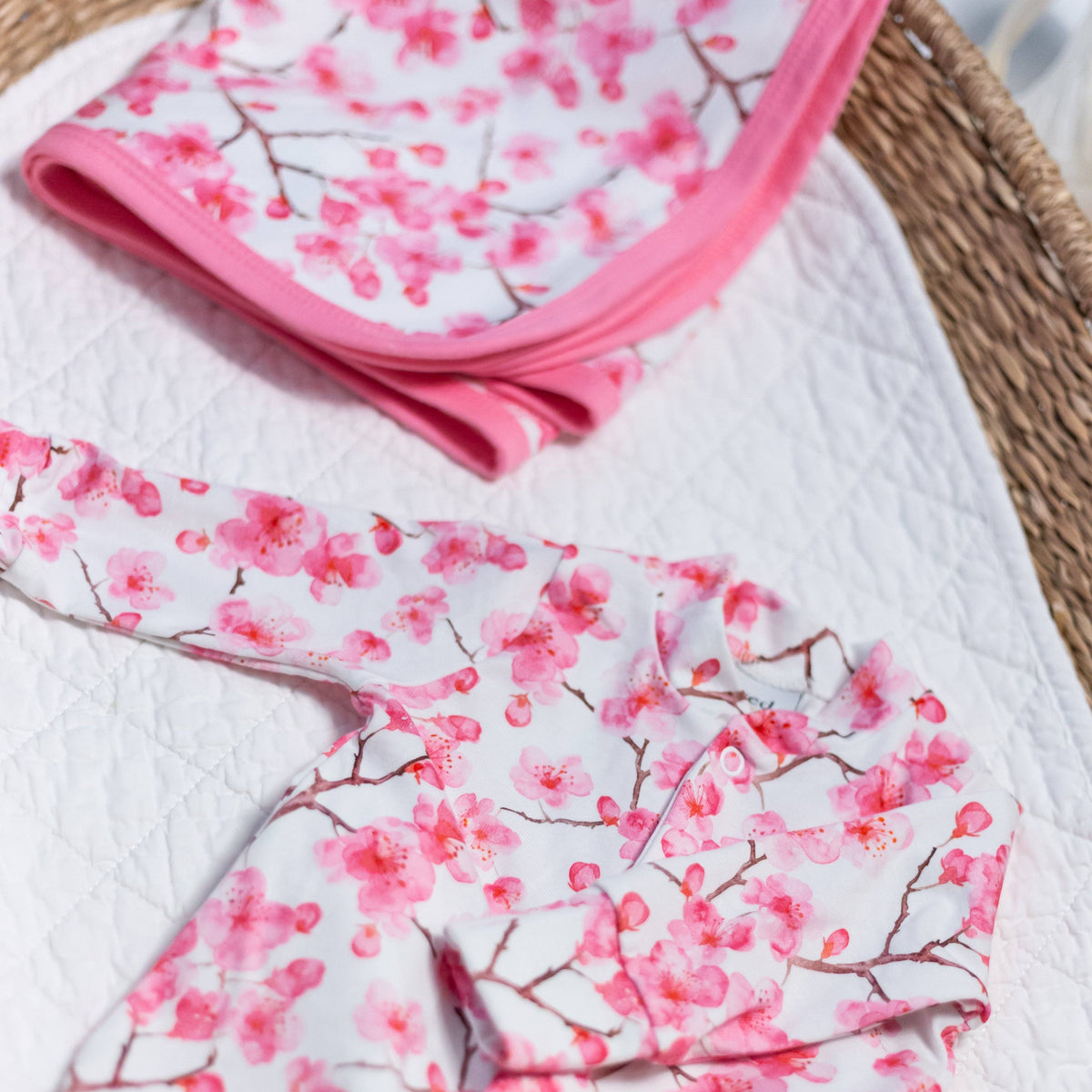 Unisex Baby Cotton Sleepsuit (Onesie) – Cherry Blossom Print