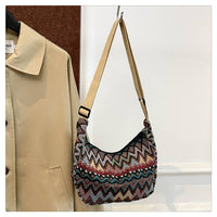 Medium Size Multicolour Zigzac Print Canvas Shoulder Bag