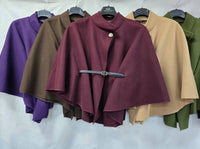Belted Gold Button Cape Coat