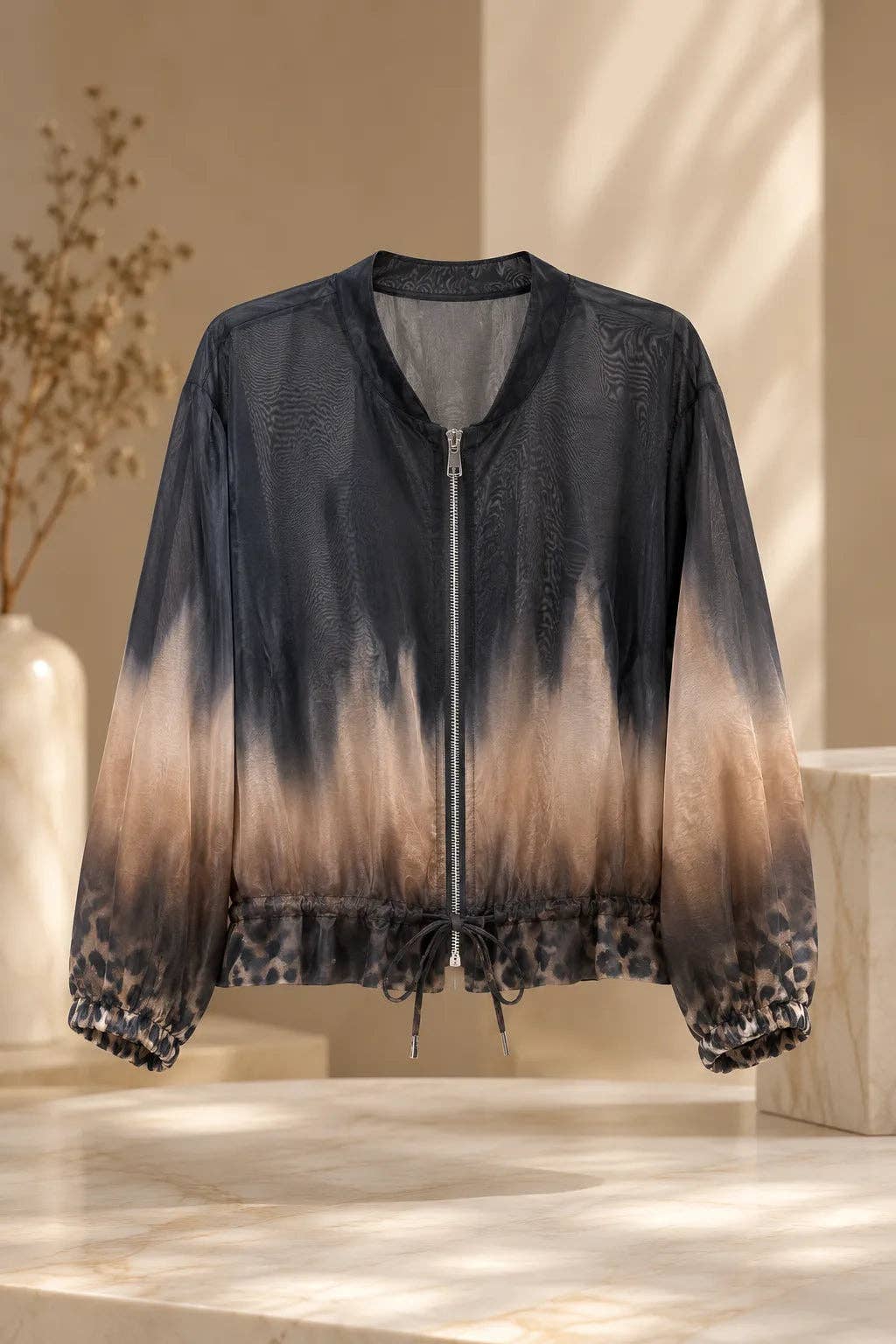 Italian Women’s Ombre Leopard Trim Zip Jacket