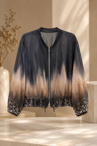 Italian Women’s Ombre Leopard Trim Zip Jacket