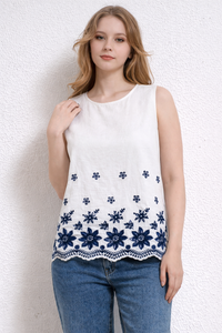 Linen Blend Embroidered Vest Top