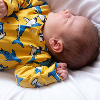 Unisex Baby Cotton Sleepsuit (Onesie) – Yellow shark Print