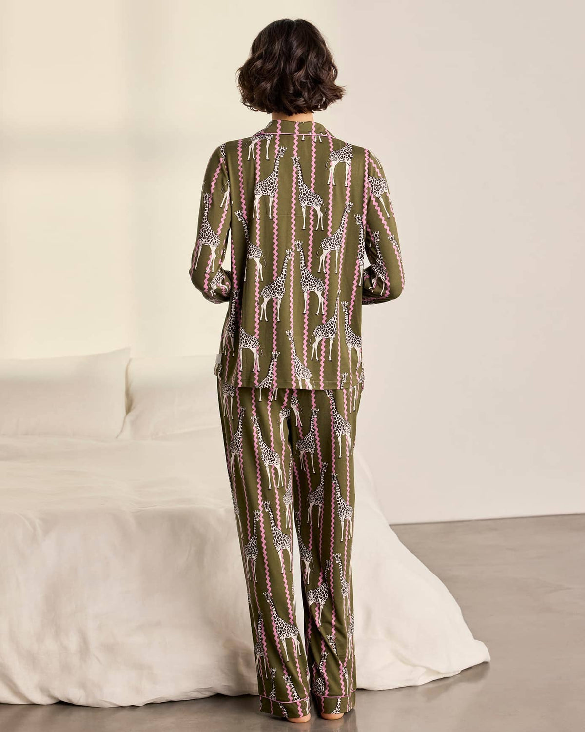 Wavy Stripe Giraffe Print Long Pyjama Set