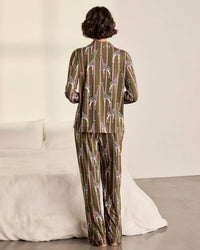 Wavy Stripe Giraffe Print Long Pyjama Set