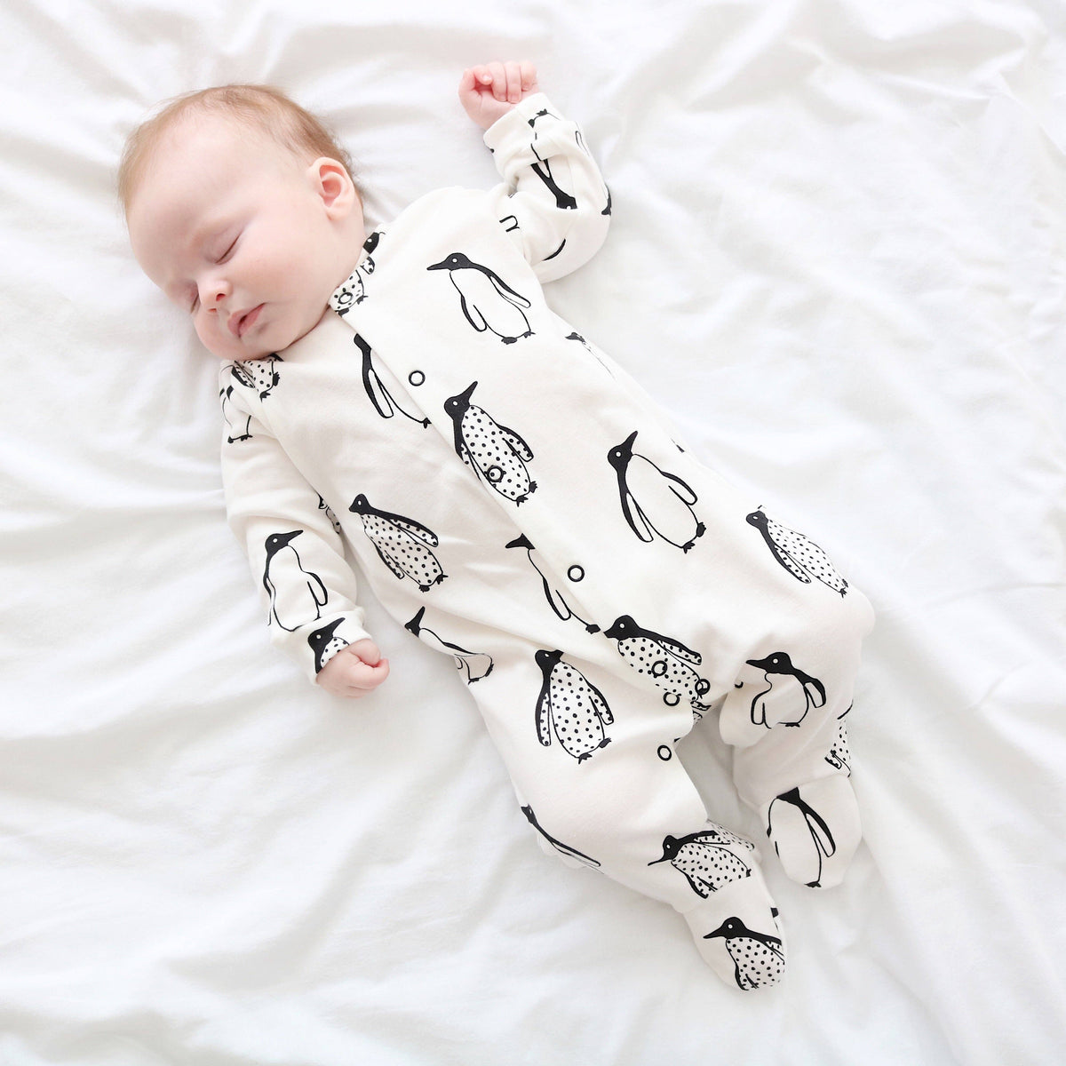 Unisex Baby Cotton Sleepsuit (Onesie) – Milk Penguin Print