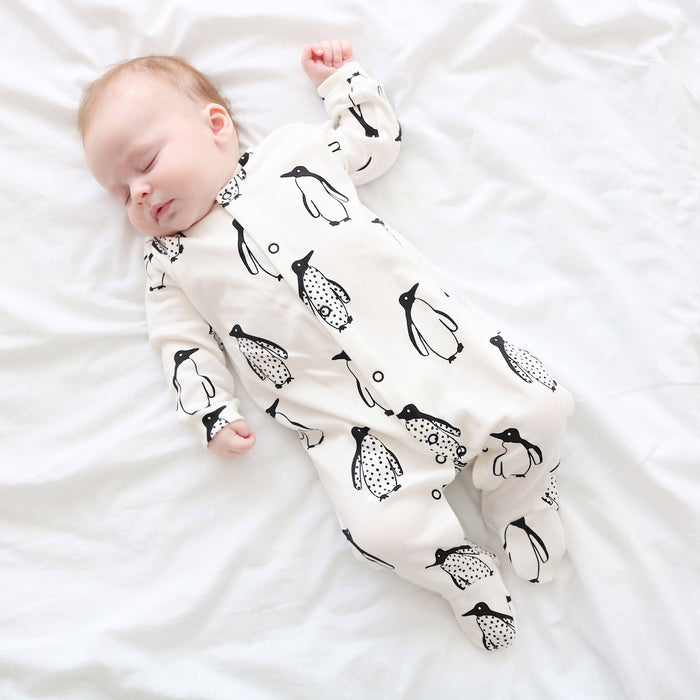 Unisex Baby Cotton Sleepsuit (Onesie) – Milk Penguin Print