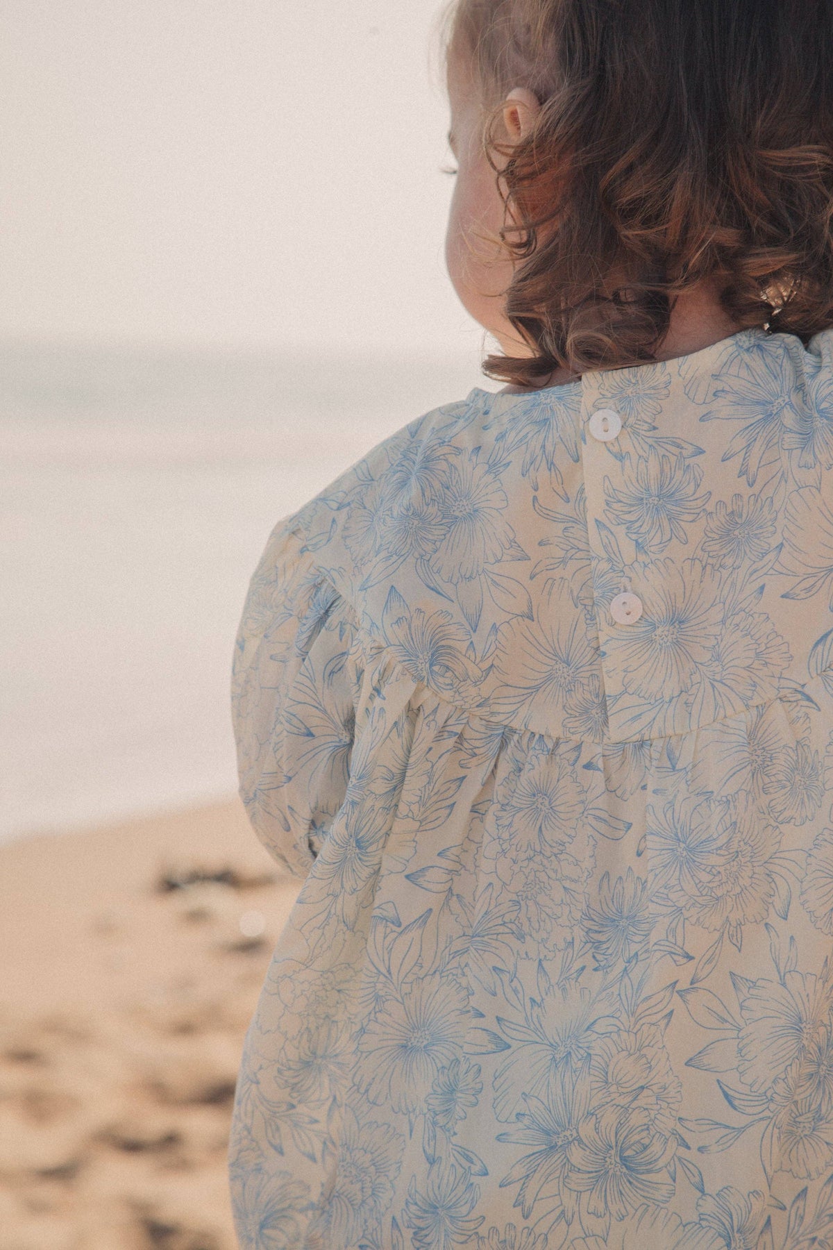 Blue/Toile Floral Short Puff Sleeve Romper