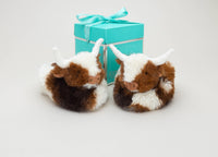 Texas Longhorn Highland Cow Plush Baby Slippers - 0-6 m