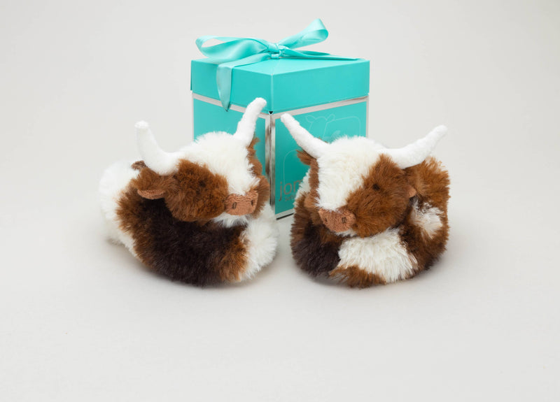 Texas Longhorn Highland Cow Plush Baby Slippers - 0-6 m