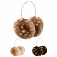 Deer Print Faux Fur Earmuffs with Pearl Headband