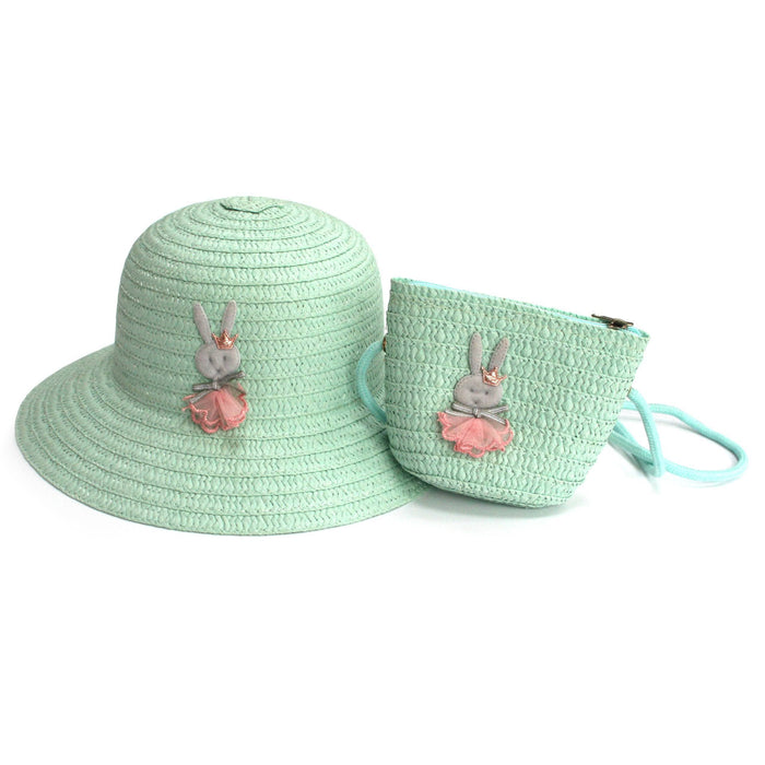 Children's Rabbit Foldable Hat and Matching Bag with Strap - Green