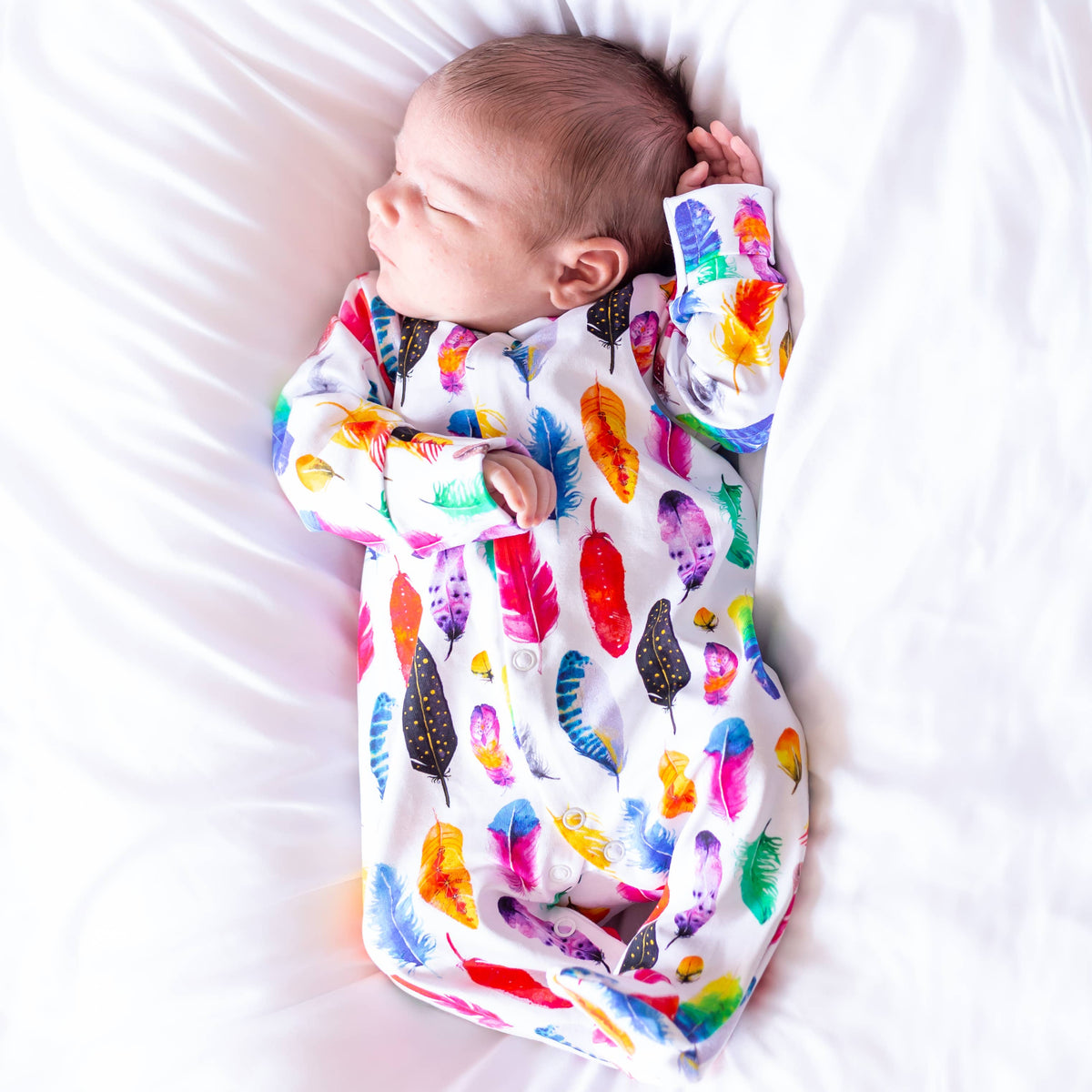 Unisex Baby Cotton Sleepsuit (Onesie) Rainbow Feather Print