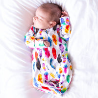 Unisex Baby Cotton Sleepsuit (Onesie) Rainbow Feather Print