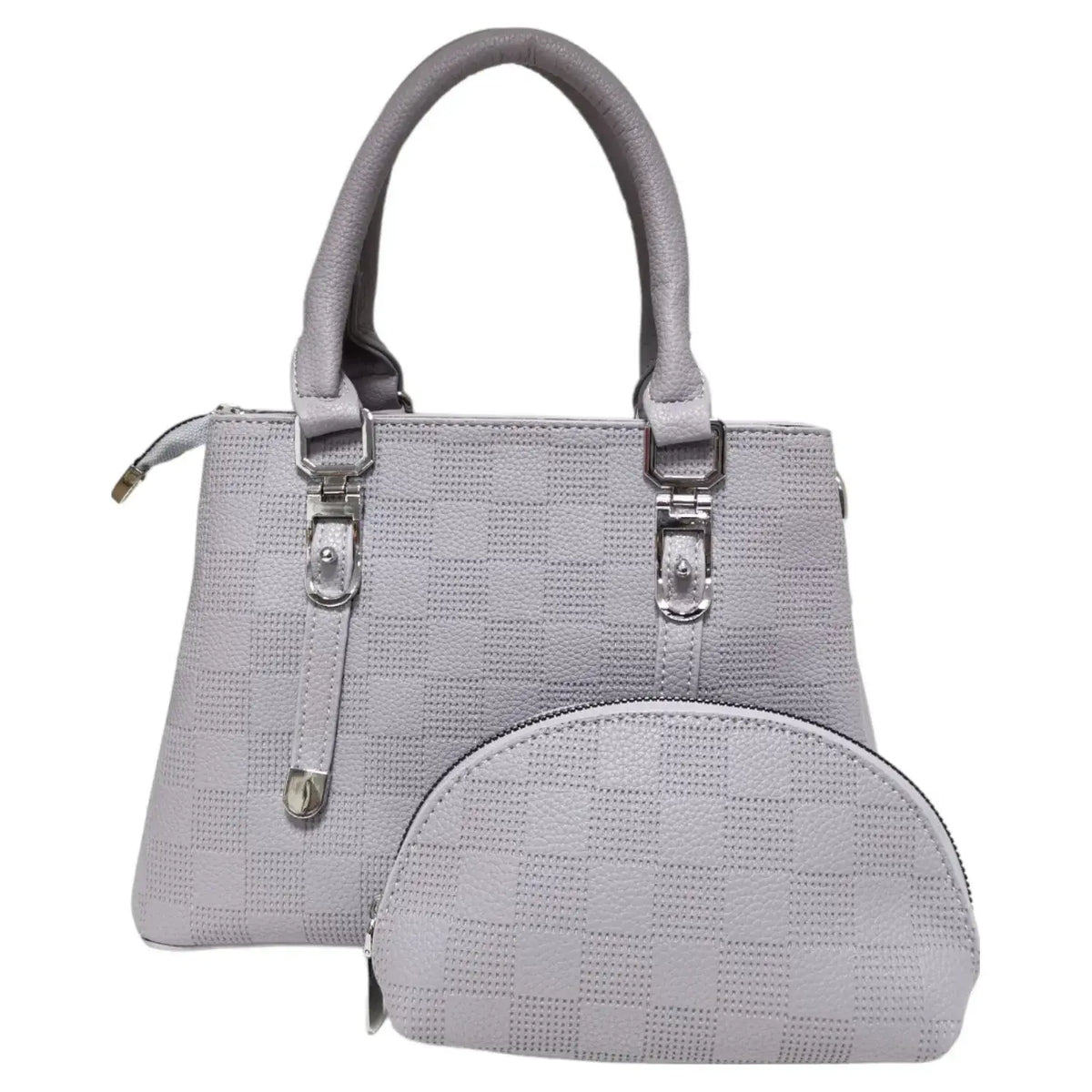 Soft Check Print Silver Toned 3 Compartment 2 in 1 Bag-Y883