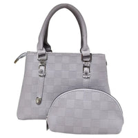 Soft Check Print Silver Toned 3 Compartment 2 in 1 Bag-Y883