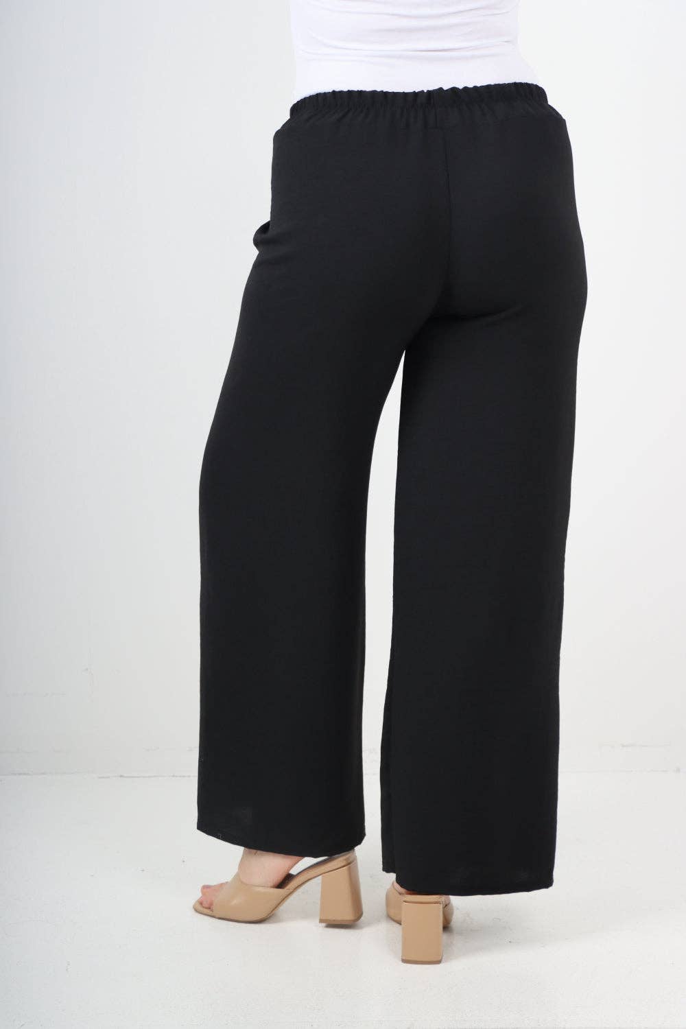 Italian Elastic Waistband Drawstring Wide Leg Trousers