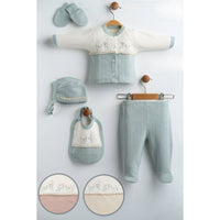 Newborn Girl 5-Piece Embroidered Bird & Flower Set (0–3 M)