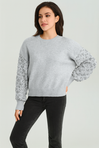 KNITTED JUMPER WITH SEQUIN EMBELLISHED PUFFY SLEEVES