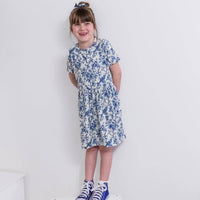 Girls Short Sleeve Cotton Dress - Willow Flower print