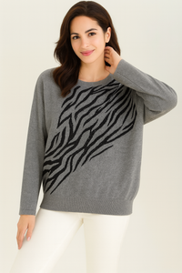 SOFT KNIT JUMPER WITH ZEBRA DESIGN AND RHINESTONES