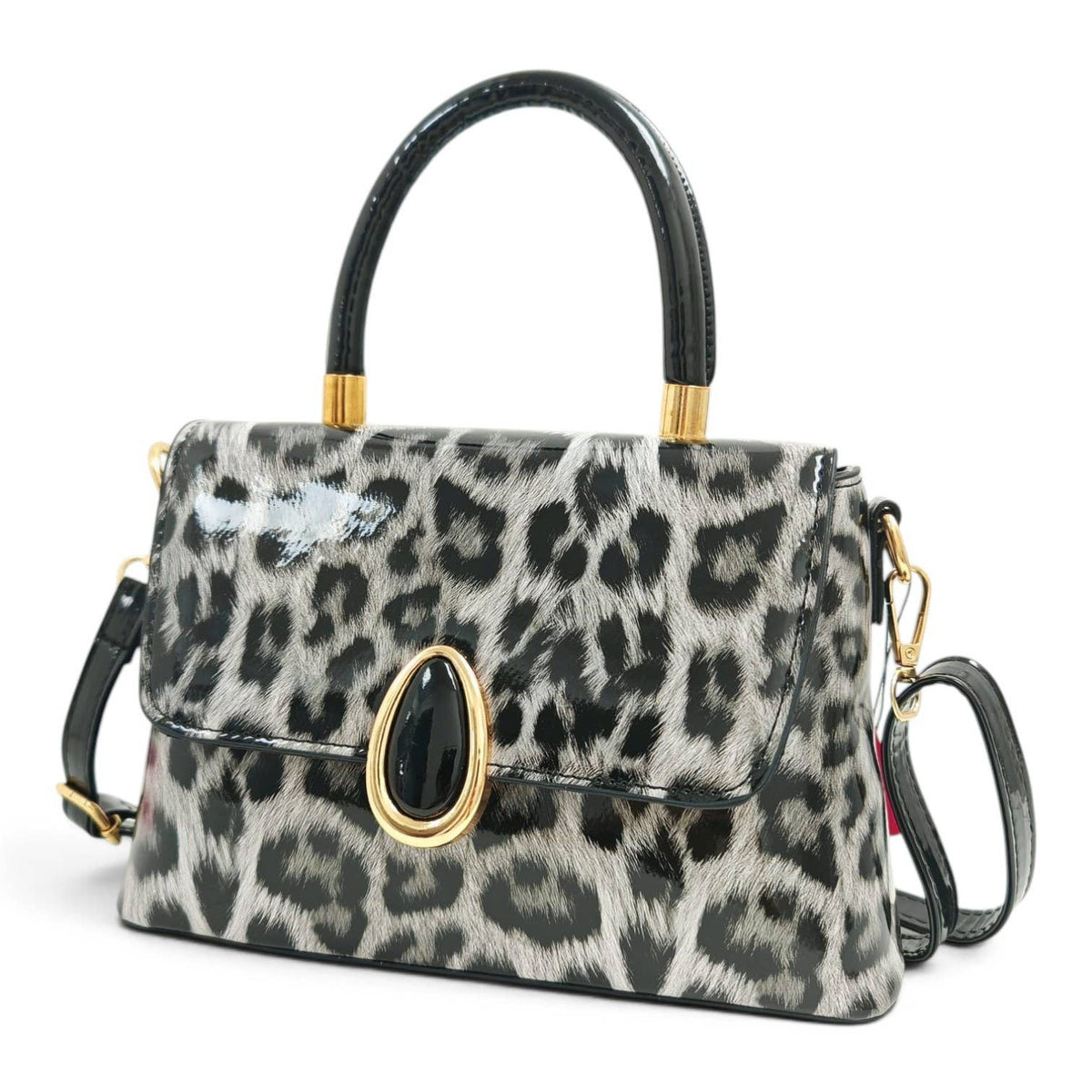 Elegant Glossy Leopard Print Top Handle Handbag-912-2