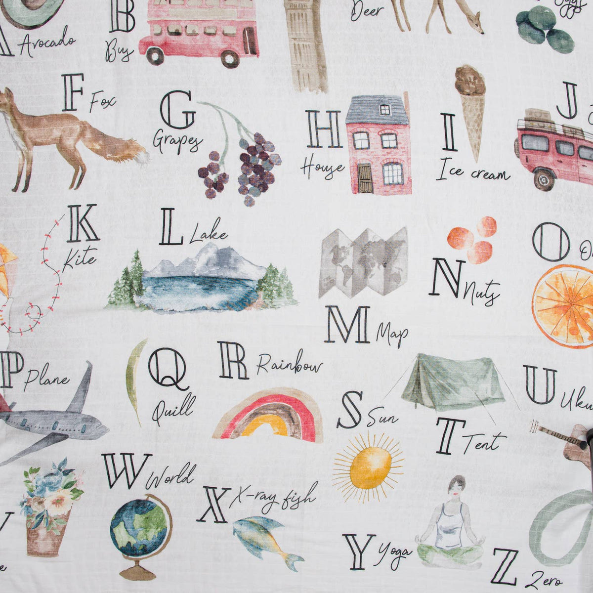 Bamboo Baby Swaddle Blanket, Alphabet Print