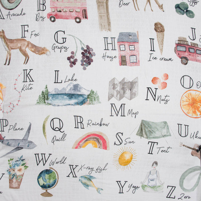 Bamboo Baby Swaddle Blanket, Alphabet Print