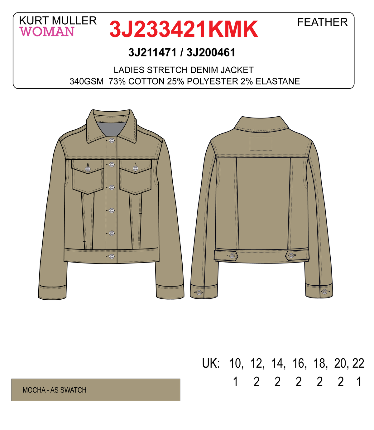 Kurt Muller Light Mocha Brown Denim Cotton Stretch Jacket