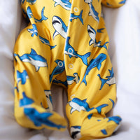 Unisex Baby Cotton Sleepsuit (Onesie) – Yellow shark Print