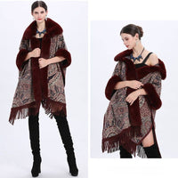 Luxurious Paisley Cape with Faux Fur Collar and Cuffs